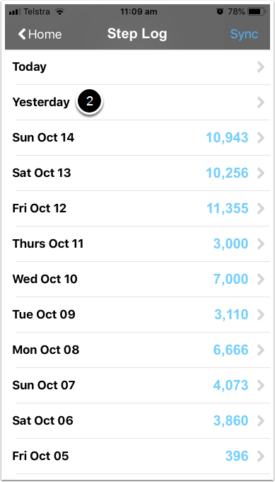 Logging steps via the app Step 3