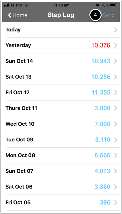 Logging steps via the app Step 5