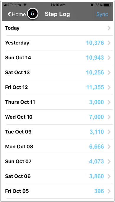 Logging steps via the app Step 6